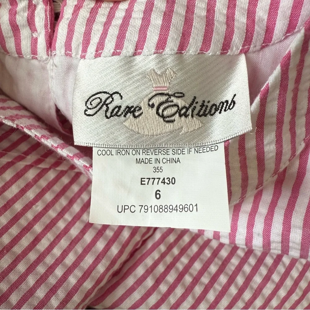 Rare Editions Girls Pink and White Striped Seersucker Dress Size 6